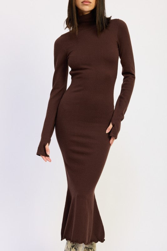 TURTLE NECK MIDI DRESS WITH BACK CUTOUT